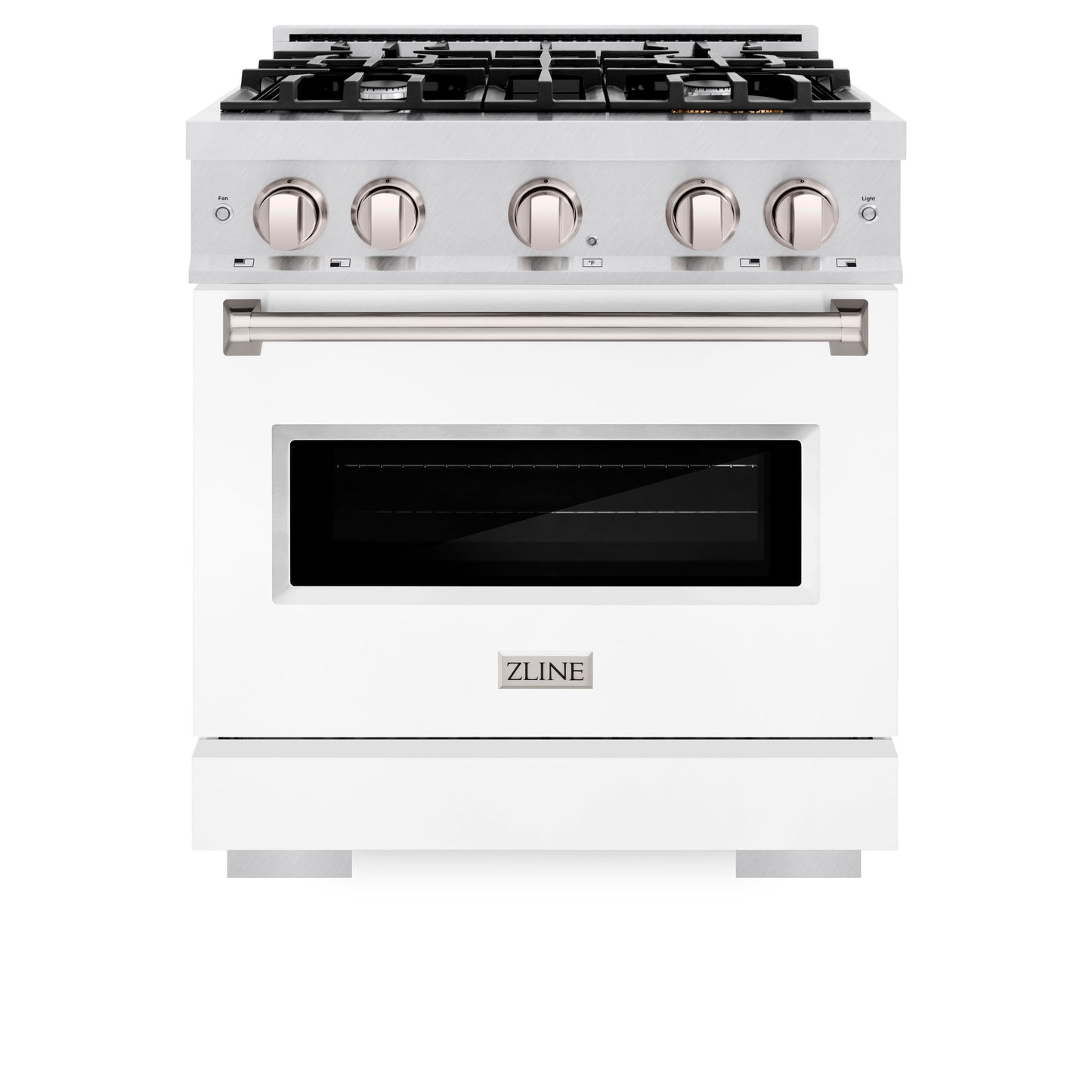 ZLINE 30 in. 4.2 cu. ft. Classic Dual Fuel Range with 4 Burner Gas Cooktop and Electric Convection Oven in Satin Stainless Steel with White Matte Door (CDRS-WM-30)