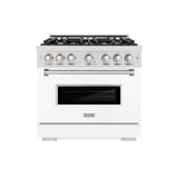 ZLINE 36 in. 5.2 cu. ft. Classic Dual Fuel Range with 6 Burner Gas Cooktop and Electric Convection Oven in Satin Stainless Steel with White Matte Door (CDRS-WM-36)