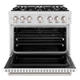 ZLINE 36 in. 5.2 cu. ft. Classic Dual Fuel Range with 6 Burner Gas Cooktop and Electric Convection Oven in Satin Stainless Steel with White Matte Door (CDRS-WM-36)