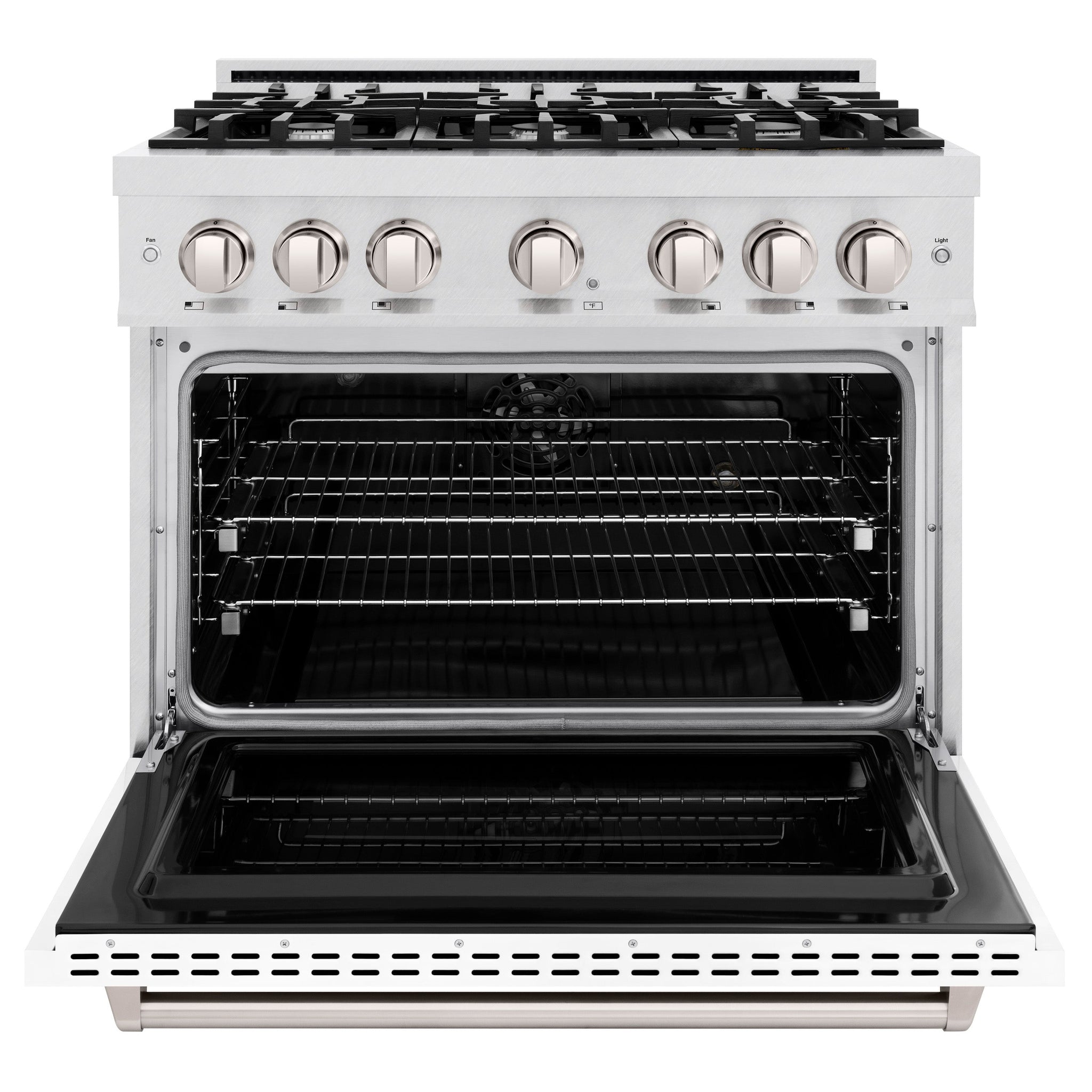 ZLINE 36 in. 5.2 cu. ft. Classic Dual Fuel Range with 6 Burner Gas Cooktop and Electric Convection Oven in Satin Stainless Steel with White Matte Door (CDRS-WM-36)