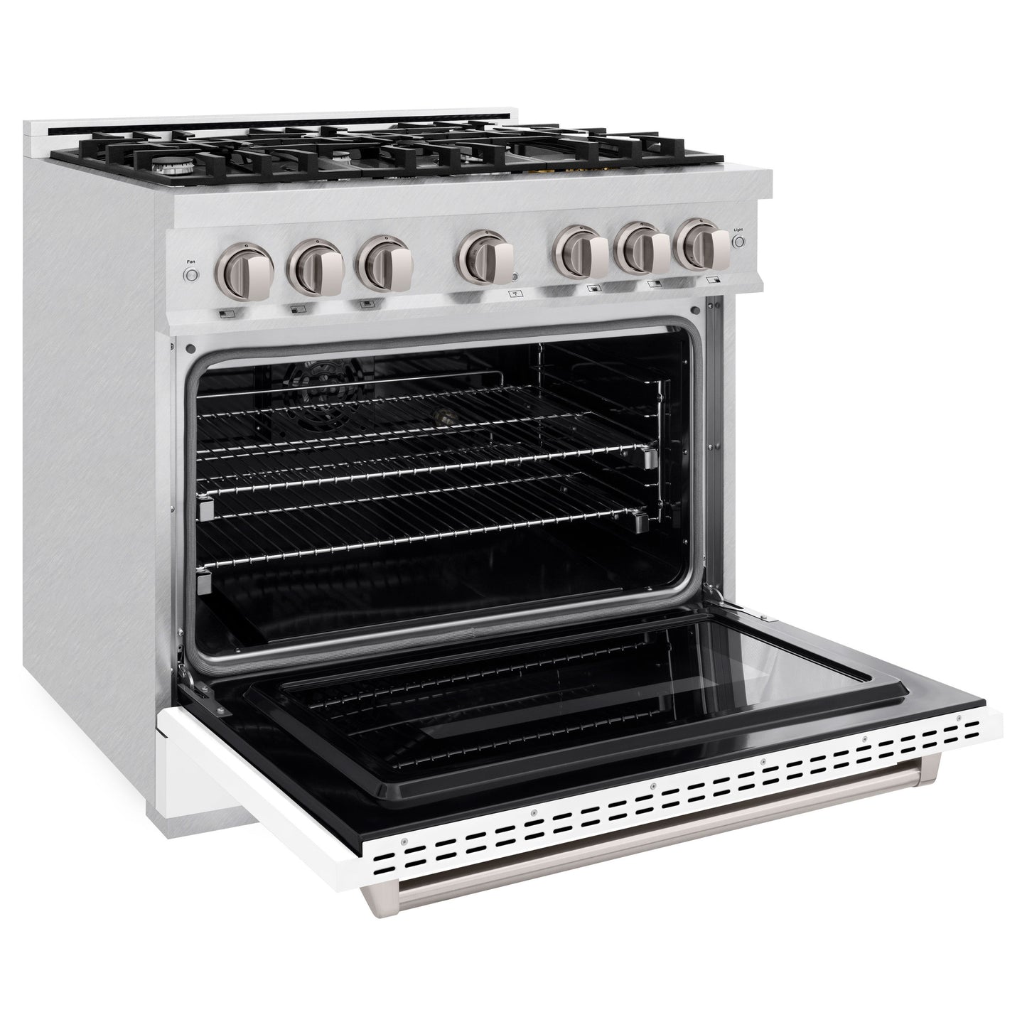 ZLINE 36 in. 5.2 cu. ft. Classic Dual Fuel Range with 6 Burner Gas Cooktop and Electric Convection Oven in Satin Stainless Steel with White Matte Door (CDRS-WM-36)