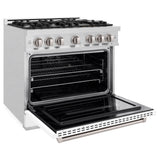 ZLINE 36 in. 5.2 cu. ft. Classic Dual Fuel Range with 6 Burner Gas Cooktop and Electric Convection Oven in Satin Stainless Steel with White Matte Door (CDRS-WM-36)