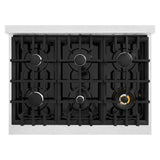 ZLINE 36 in. 5.2 cu. ft. Classic Dual Fuel Range with 6 Burner Gas Cooktop and Electric Convection Oven in Satin Stainless Steel with White Matte Door (CDRS-WM-36)