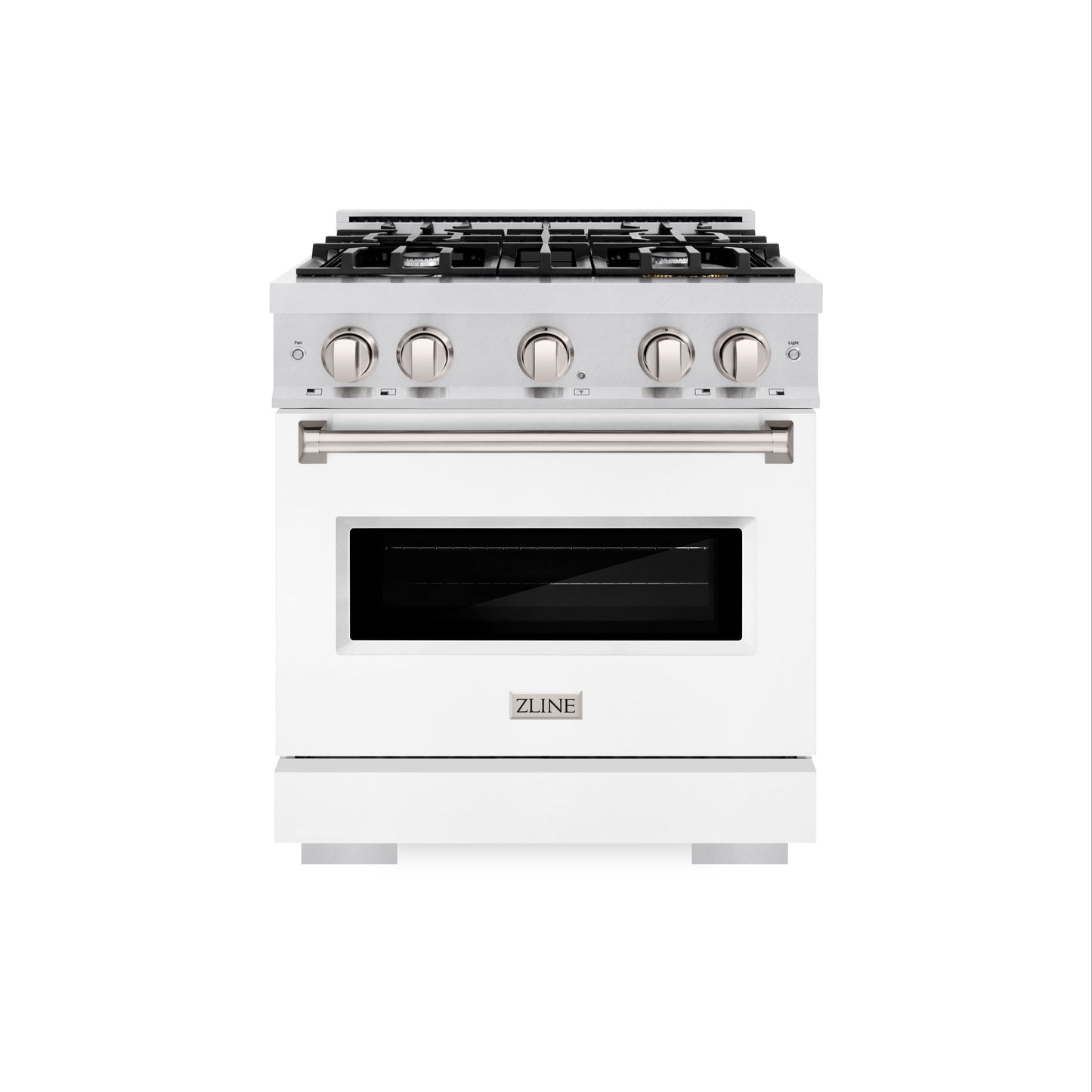 ZLINE 30 in. 4.2 cu. ft. Classic Gas Range with 4 Burner Cooktop and Convection Gas Oven in Satin Stainless Steel with White Matte Door (CGRS-WM-30)