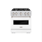 ZLINE 30 in. 4.2 cu. ft. Classic Gas Range with 4 Burner Cooktop and Convection Gas Oven in Satin Stainless Steel with White Matte Door (CGRS-WM-30)