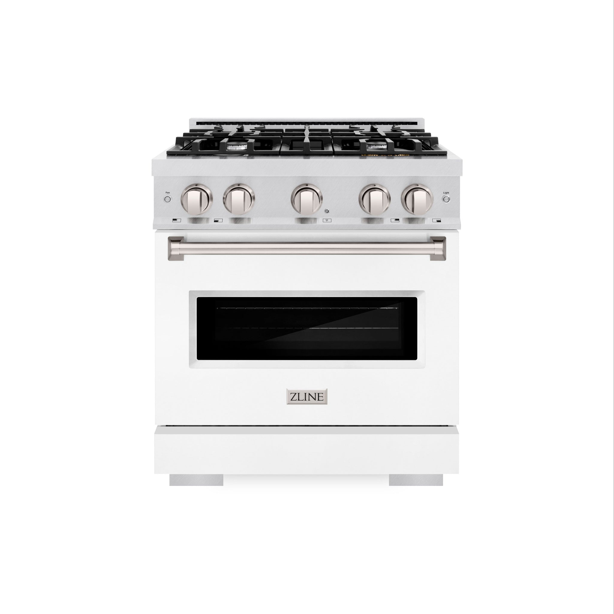 ZLINE 30 in. 4.2 cu. ft. Classic Gas Range with 4 Burner Cooktop and Convection Gas Oven in Satin Stainless Steel with White Matte Door (CGRS-WM-30)