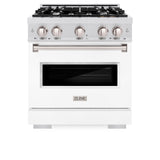 ZLINE 30 in. 4.2 cu. ft. Classic Gas Range with 4 Burner Cooktop and Convection Gas Oven in Satin Stainless Steel with White Matte Door (CGRS-WM-30)