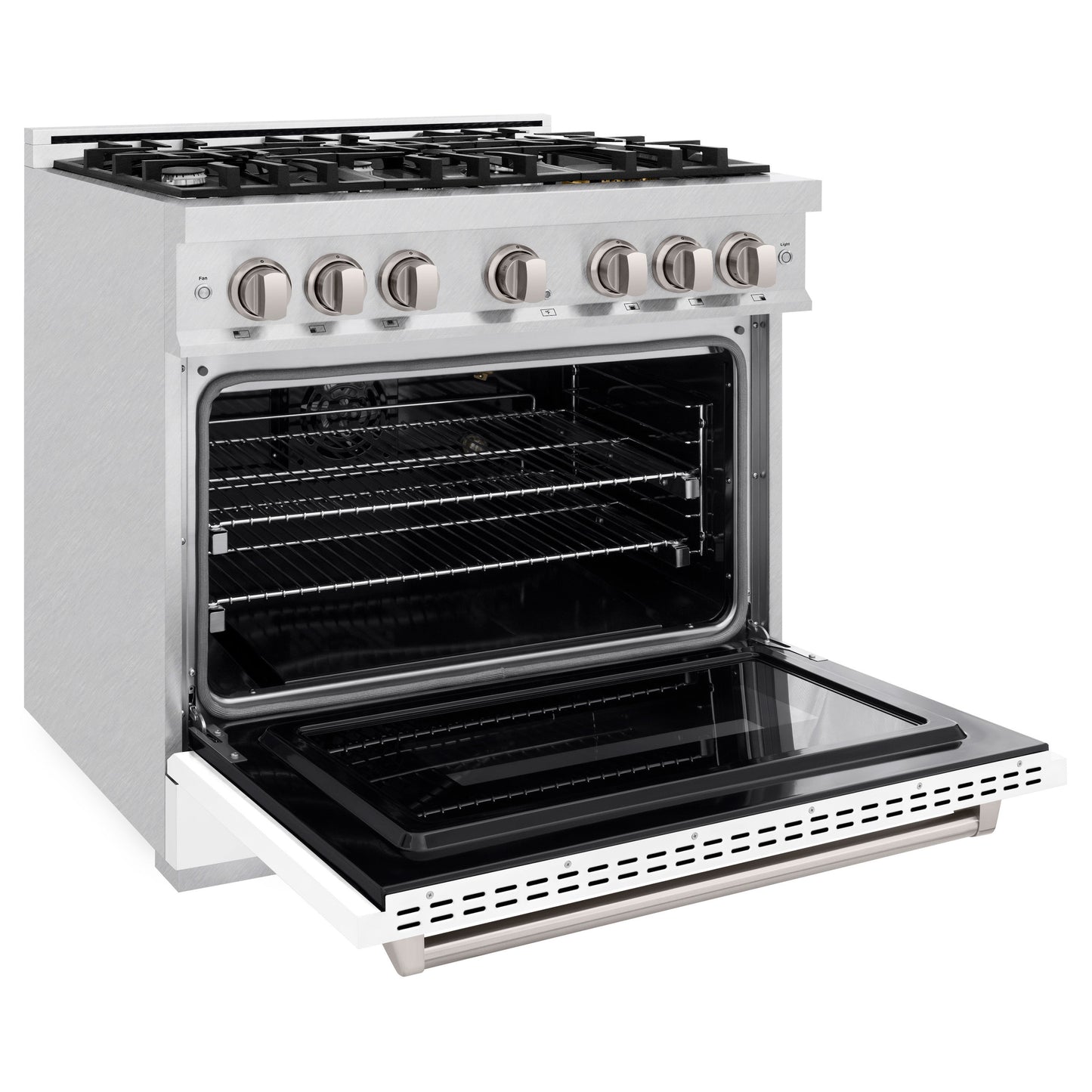 ZLINE 36 in. 5.2 cu. ft. Classic Gas Range with 6 Burner Cooktop and Convection Gas Oven in Satin Stainless Steel with White Matte Door (CGRS-WM-36)