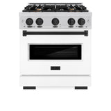 ZLINE Autograph Edition 30 in. 4.2 cu. ft. Classic Dual Fuel Range with 4 Burner Gas Cooktop and Electric Convection Oven in Stainless Steel with White Matte Door and Matte Black Accents (CDRZ-WM-30-MB)