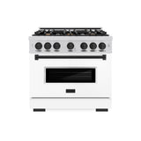 ZLINE Autograph Edition 36 in. 5.2 cu. ft. Classic Dual Fuel Range with 6 Burner Gas Cooktop and Electric Convection Oven in Stainless Steel with White Matte Door and Matte Black Accents (CDRZ-WM-36-MB)