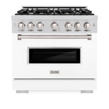 ZLINE 36 in. 5.2 cu. ft. Classic Dual Fuel Range with 6 Burner Gas Cooktop and Electric Convection Oven in Stainless Steel with White Matte Door (CDR-WM-36)