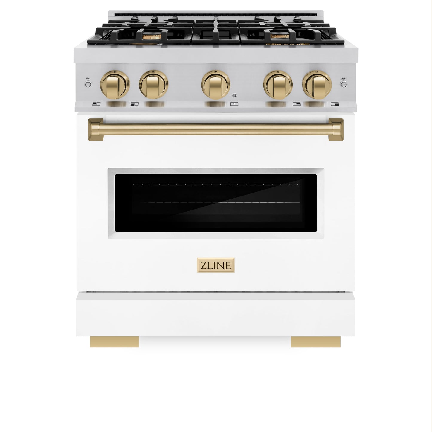 ZLINE Autograph Edition 30 in. 4.2 cu. ft. Classic Gas Range with 4 Burner Cooktop and Convection Gas Oven in Stainless Steel with White Matte Door and Champagne Bronze Accents (CGRZ-WM-30-CB)