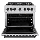 ZLINE Autograph Edition 36 in. 5.2 cu. ft. Classic Gas Range with 6 Burner Cooktop and Convection Gas Oven in Stainless Steel and Matte Black Accents (CGRZ-36-MB)