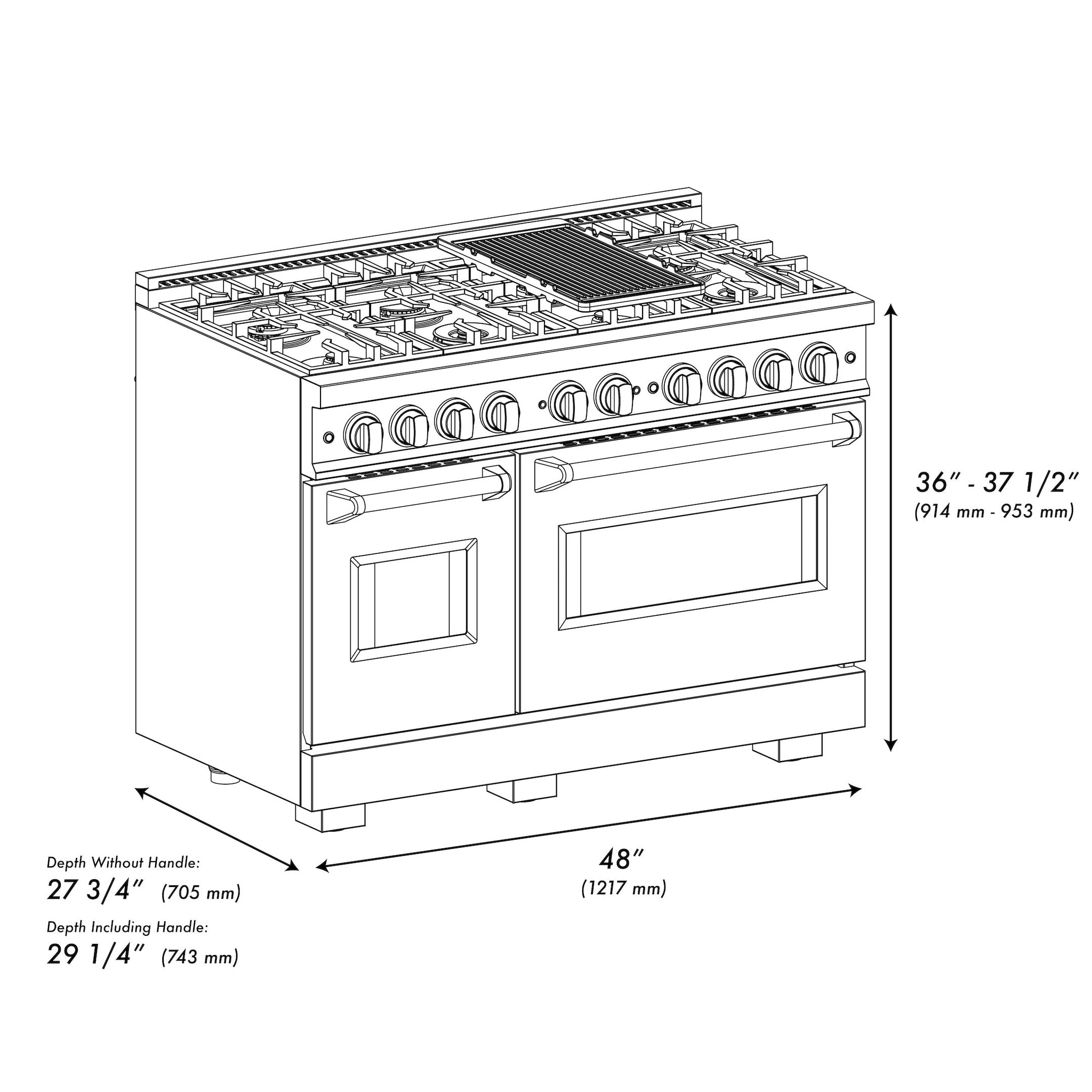 ZLINE 48 in. 6.7 cu. ft. Classic Double Oven Gas Range with 8 Burner Cooktop in Stainless Steel with White Matte Doors (CGR-WM-48)