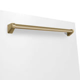 ZLINE Autograph Edition 30 in. Kitchen Package with Stainless Steel Dual Fuel Range with White Matte Door, Range Hood and Dishwasher with Champagne Bronze Accents (3AKP-RAWMRHDWM30-CB)