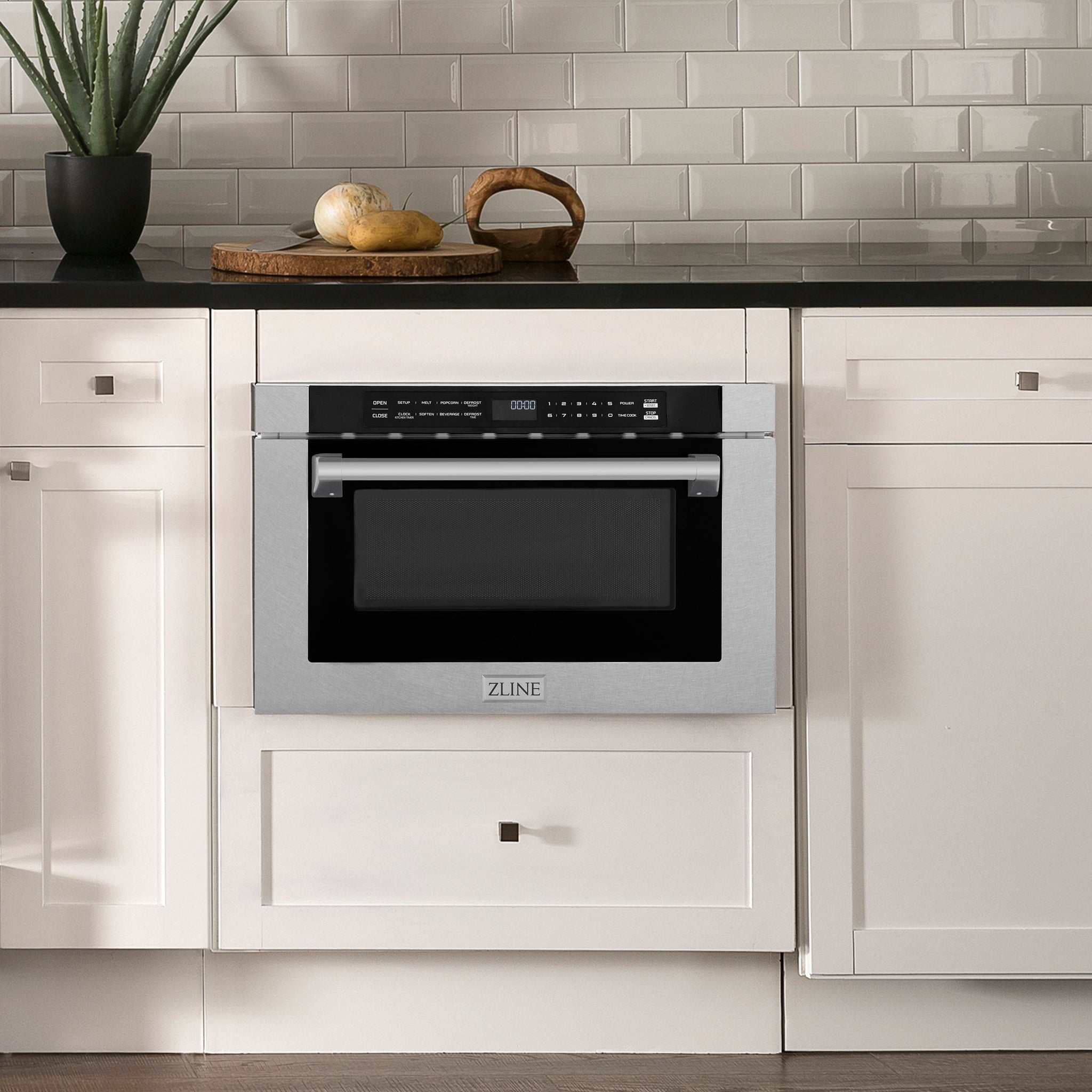 ZLINE 24 in. 1.2 cu. ft. Built-in Microwave Drawer with a Traditional Handle in Satin Stainless Steel (MWD-1-SS-H)