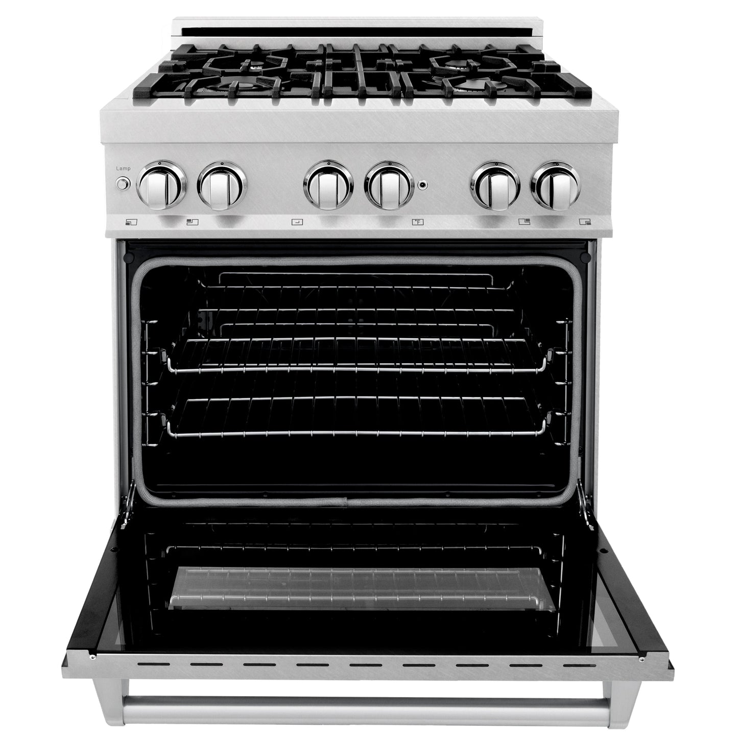 ZLINE 30 in. 4.0 cu. ft. Legacy Dual Fuel Range with 4 Burner Gas Cooktop and Electric Convection Oven in Satin Stainless Steel with Griddle (RAS-SN-GR-30)