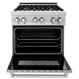 ZLINE 30 in. 4.0 cu. ft. Legacy Dual Fuel Range with 4 Burner Gas Cooktop and Electric Convection Oven in Satin Stainless Steel with Griddle (RAS-SN-GR-30)
