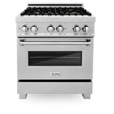 ZLINE 30 in. 4.0 cu. ft. Legacy Dual Fuel Range with Gas Cooktop and Electric Convection Oven in Satin Stainless Steel with 4 Brass Burners and Griddle (RAS-SN-BR-GR-30)