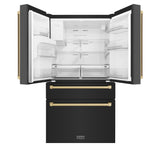 ZLINE Autograph Edition 36 in. 21.6 cu. ft Counter-Depth French Door Refrigerator with Water and Ice Dispenser in Fingerprint-Resistant Black Stainless Steel with Champagne Bronze Traditional Handles (RFMZ-W-36-BS-CB)