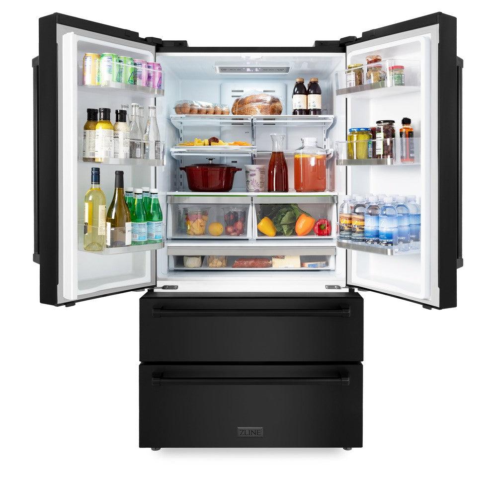 ZLINE 36 in. 22.5 cu. ft. Counter-Depth French Door Refrigerator with Ice Maker in Fingerprint-Resistant Black Stainless Steel (RFM-36-BS)