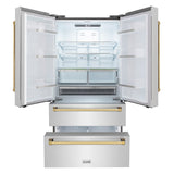 ZLINE Autograph Edition 36 in. 22.5 cu. ft. Counter-Depth French Door Refrigerator with Ice Maker in Fingerprint-Resistant Stainless Steel with Polished Gold Traditional Handles (RFMZ-36-G)