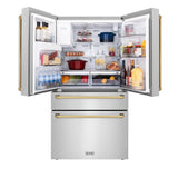 ZLINE Autograph Edition 36 in. 21.6 cu. ft. Counter-Depth French Door Refrigerator with Water and Ice Dispenser in Fingerprint-Resistant Stainless Steel with Polished Gold Traditional Handles (RFMZ-W-36-G)
