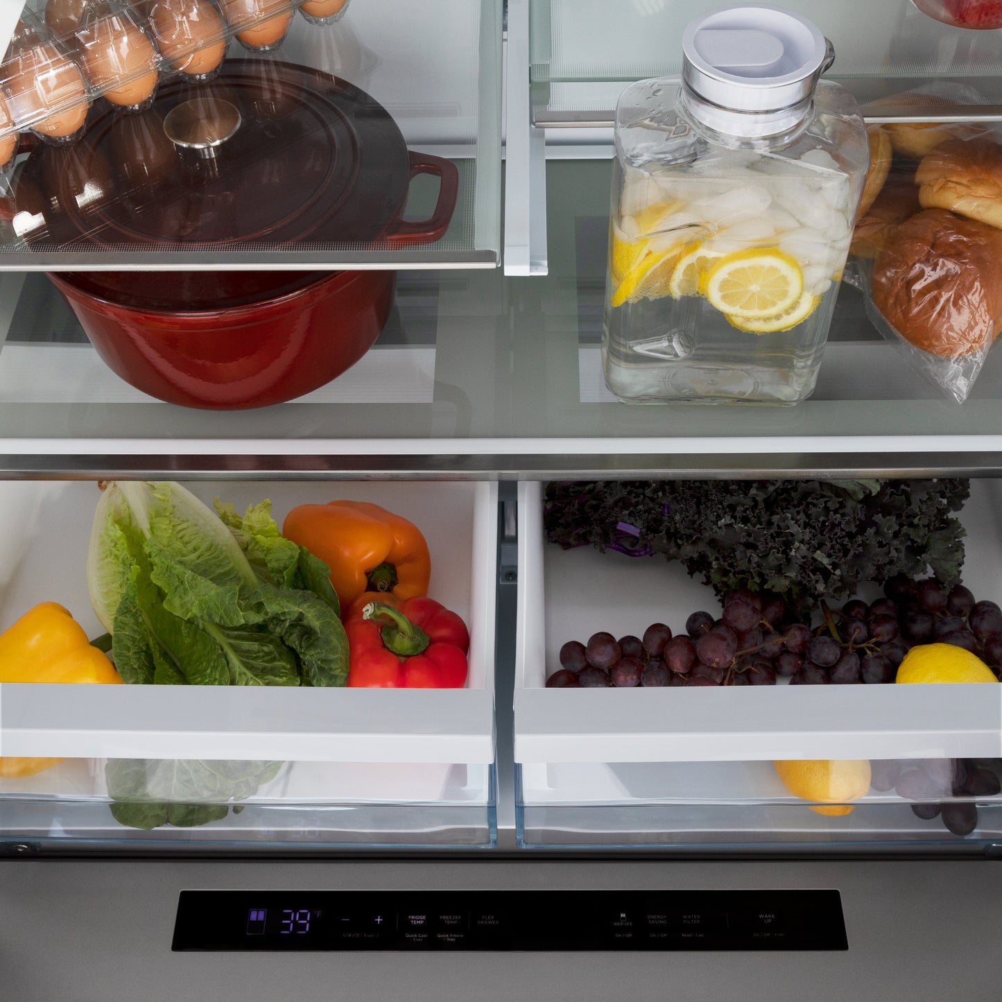 ZLINE Autograph Edition 36 in. 21.6 cu. ft. Counter-Depth French Door Refrigerator with Water and Ice Dispenser in Fingerprint-Resistant Stainless Steel with Polished Gold Traditional Handles (RFMZ-W-36-G)
