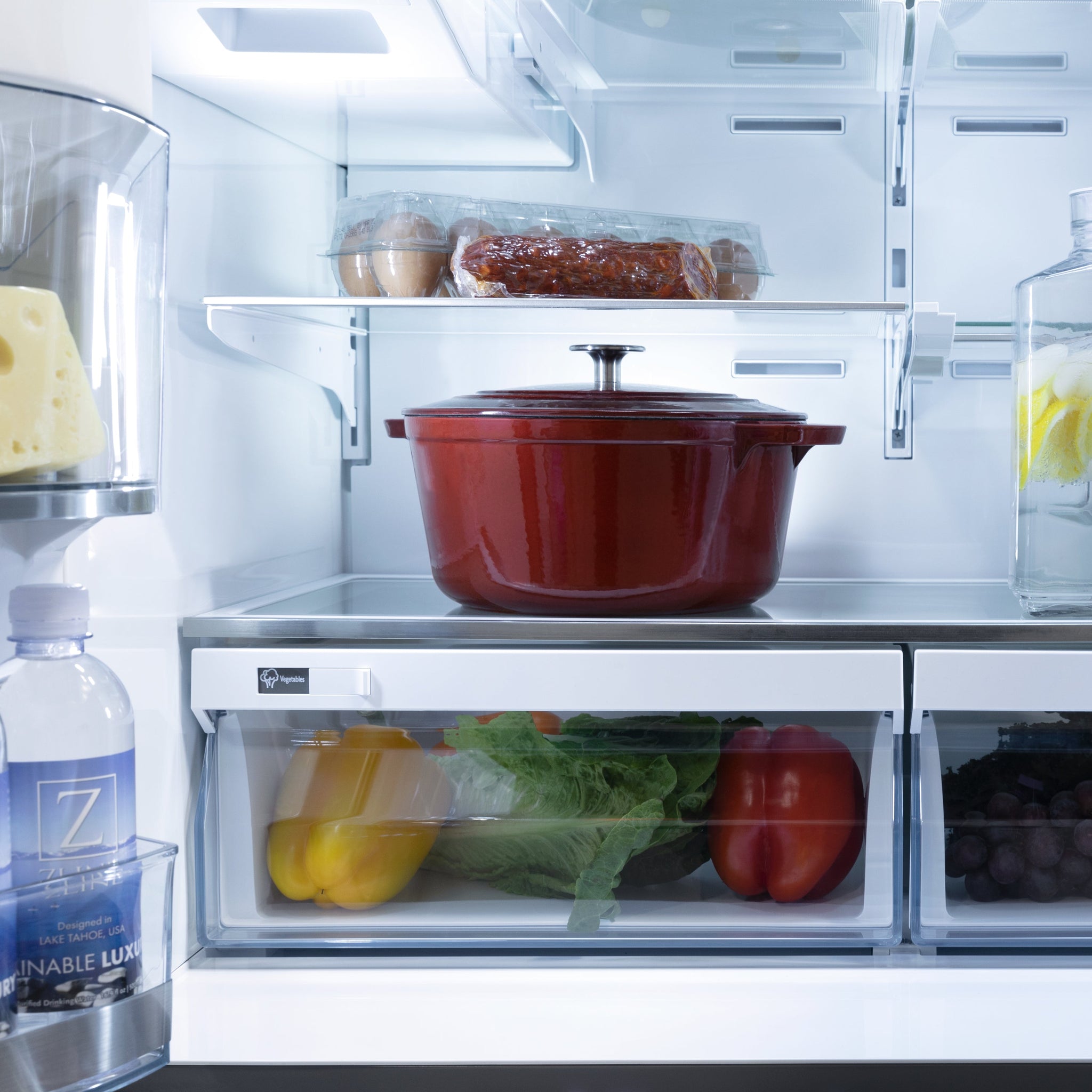 ZLINE Autograph Edition 36 in. 21.6 cu. ft. Counter-Depth French Door Refrigerator with Water and Ice Dispenser in Fingerprint-Resistant Stainless Steel with Matte Black Traditional Handles (RFMZ-W-36-MB)