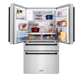 ZLINE Autograph Edition 36 in. 21.6 cu. ft. Counter-Depth French Door Refrigerator with Water and Ice Dispenser in Fingerprint-Resistant Stainless Steel with Matte Black Traditional Handles (RFMZ-W-36-MB)