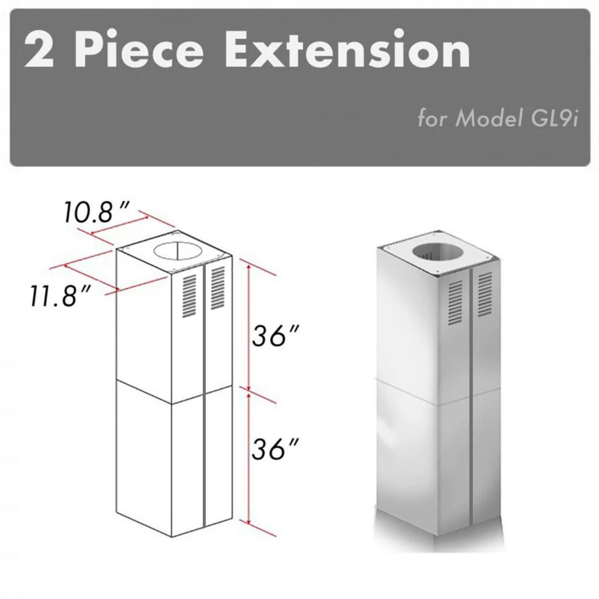 ZLINE 2-36" Chimney Extensions for 10 ft. to 12 ft. Ceilings (2PCEXT-GL9i)