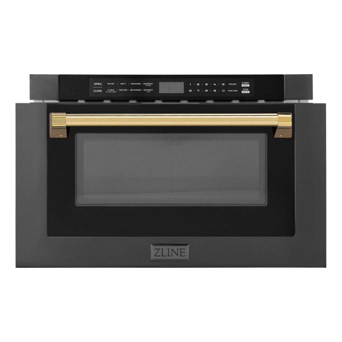 ZLINE Autograph Edition 24" 1.2 cu. ft. Built-in Microwave Drawer in Black Stainless Steel and Polished Gold  Accents (MWDZ-1-BS-H-G)