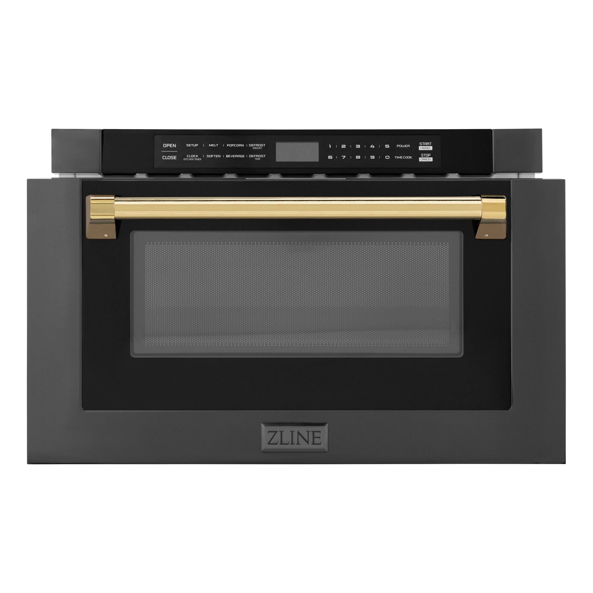 ZLINE Autograph Edition 24" 1.2 cu. ft. Built-in Microwave Drawer in Black Stainless Steel and Polished Gold  Accents (MWDZ-1-BS-H-G)