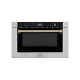 ZLINE Autograph Edition 24" 1.2 cu. ft. Built-in Microwave Drawer with a Traditional Handle in Stainless Steel and Champagne Bronze Accents (MWDZ-1-H-CB)