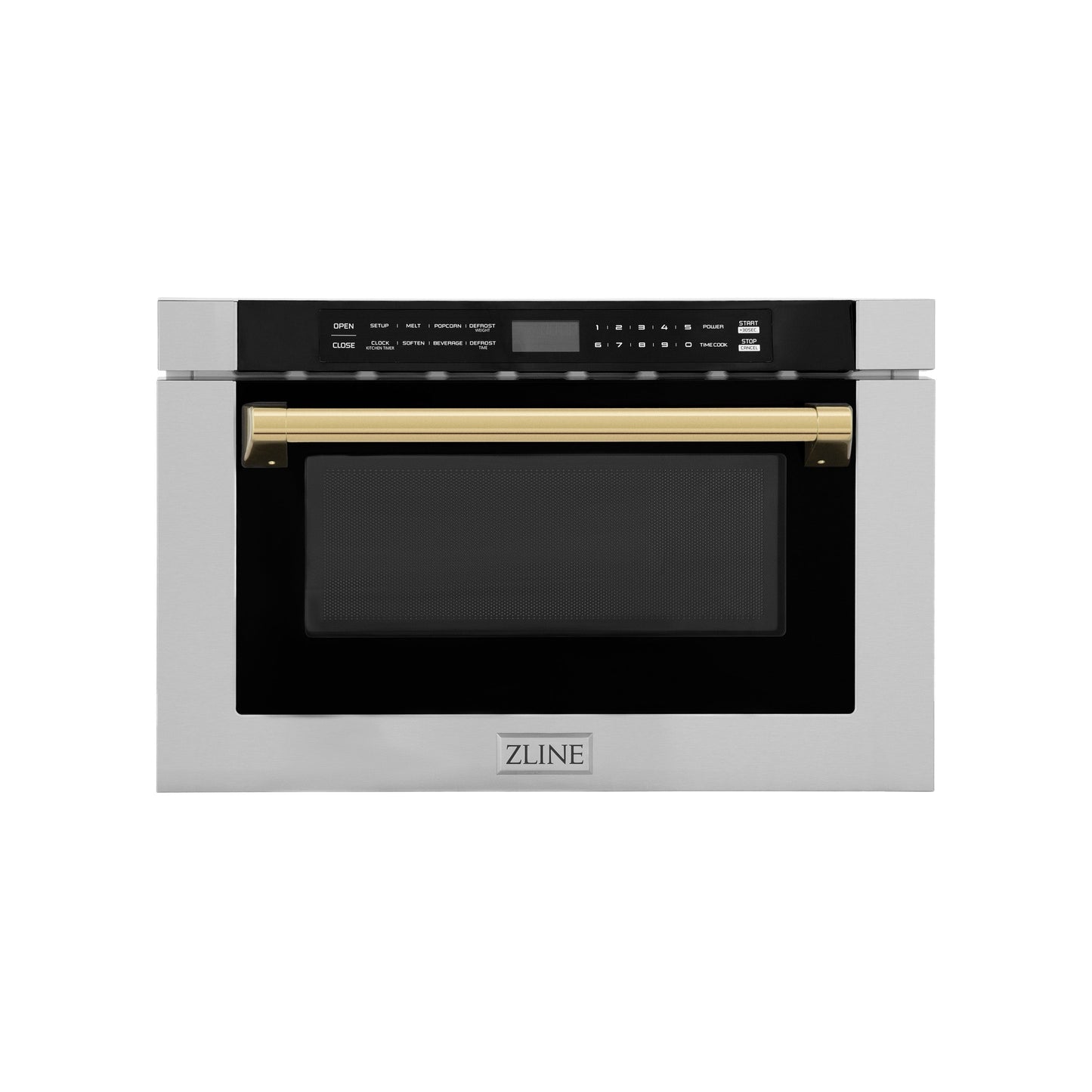 ZLINE Autograph Edition 24" 1.2 cu. ft. Built-in Microwave Drawer with a Traditional Handle in Stainless Steel and Polished Gold  Accents (MWDZ-1-H-G)