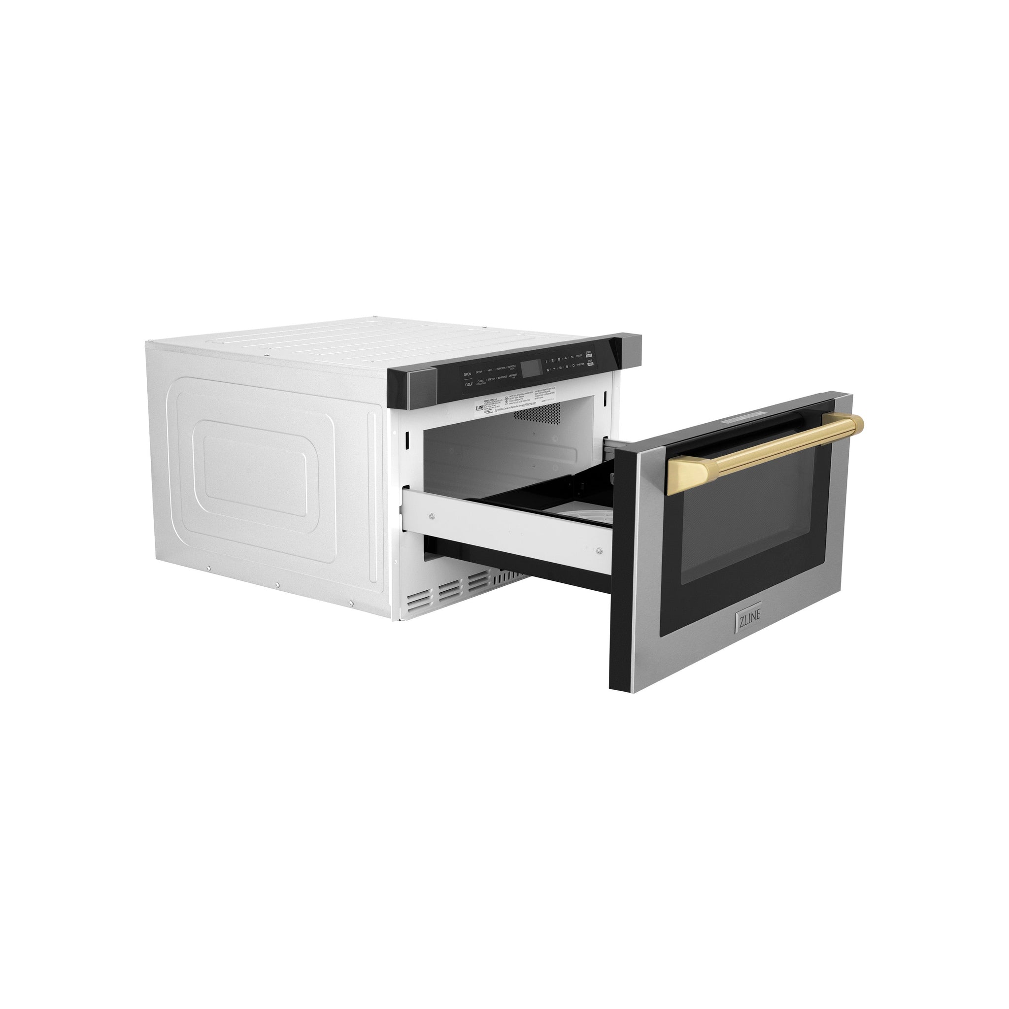 ZLINE Autograph Edition 24" 1.2 cu. ft. Built-in Microwave Drawer with a Traditional Handle in Stainless Steel and Polished Gold  Accents (MWDZ-1-H-G)