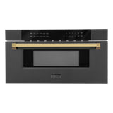 ZLINE Autograph Edition 30" 1.2 cu. ft. Built-in Microwave Drawer in Black Stainless Steel and Polished Gold Accents (MWDZ-30-BS-G)