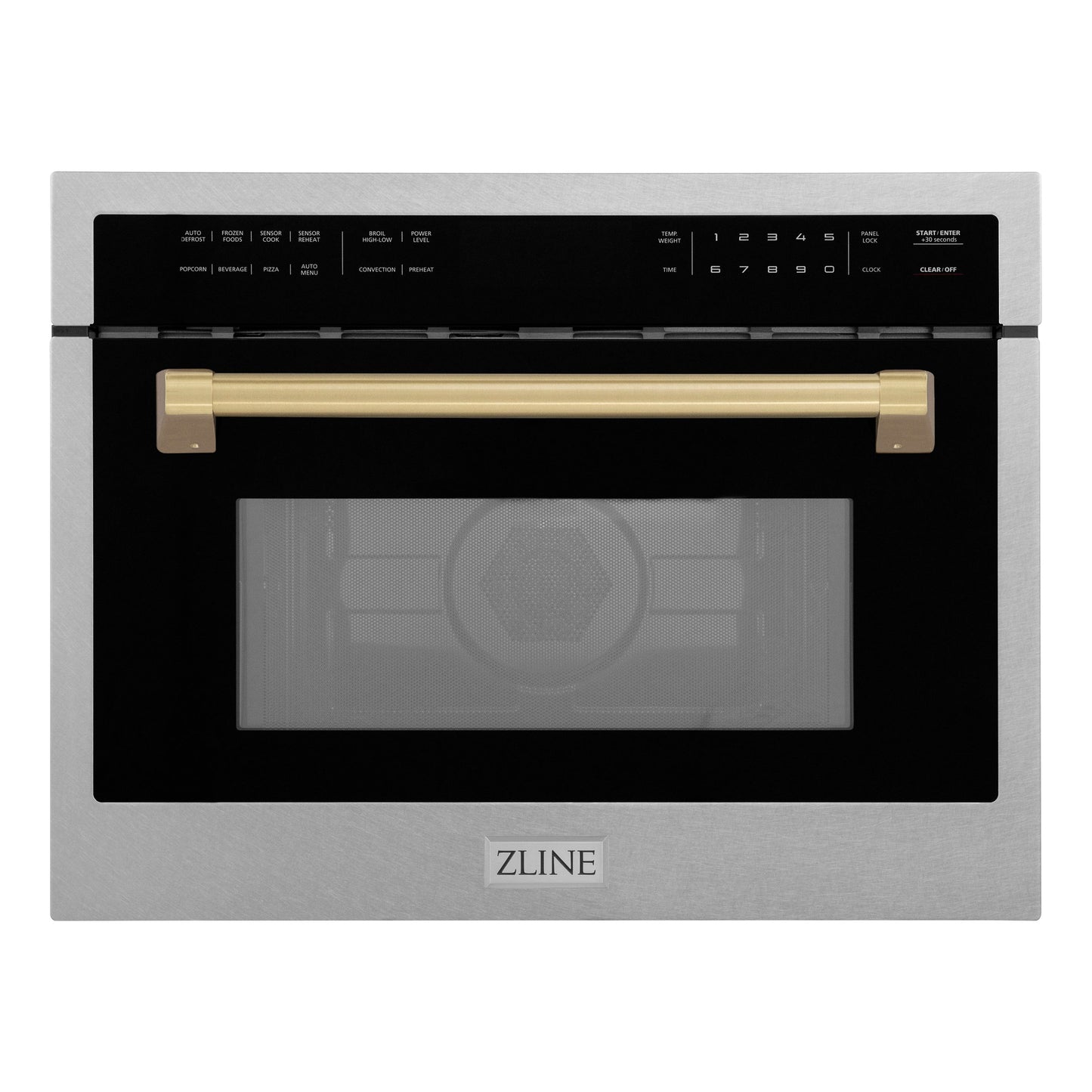 ZLINE Autograph Edition 24 in. 1.6 cu ft. Built-in Convection Microwave Oven in Satin Stainless Steel with Champagne Bronze Accents (MWOZ-24-SS-CB)