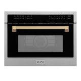 ZLINE Autograph Edition 24 in. 1.6 cu ft. Built-in Convection Microwave Oven in Satin Stainless Steel with Champagne Bronze Accents (MWOZ-24-SS-CB)