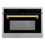 ZLINE Autograph Edition 24 in. 1.6 cu ft. Built-in Convection Microwave Oven in Satin Stainless Steel with Polished Gold Accents (MWOZ-24-SS-G)