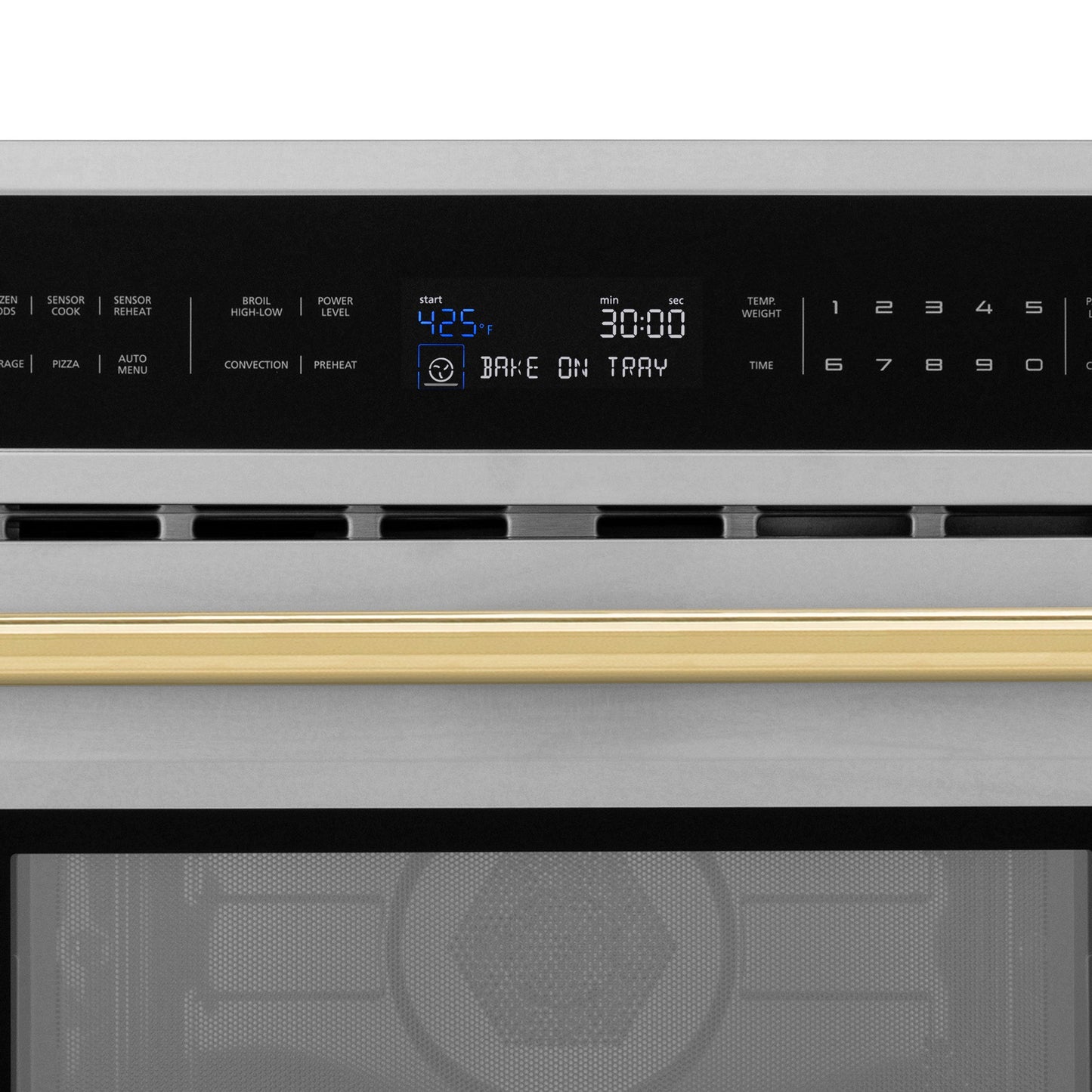 ZLINE Autograph Edition 30” 1.6 cu ft. Built-in Convection Microwave Oven in Stainless Steel and Polished Gold  Accents (MWOZ-30-G)