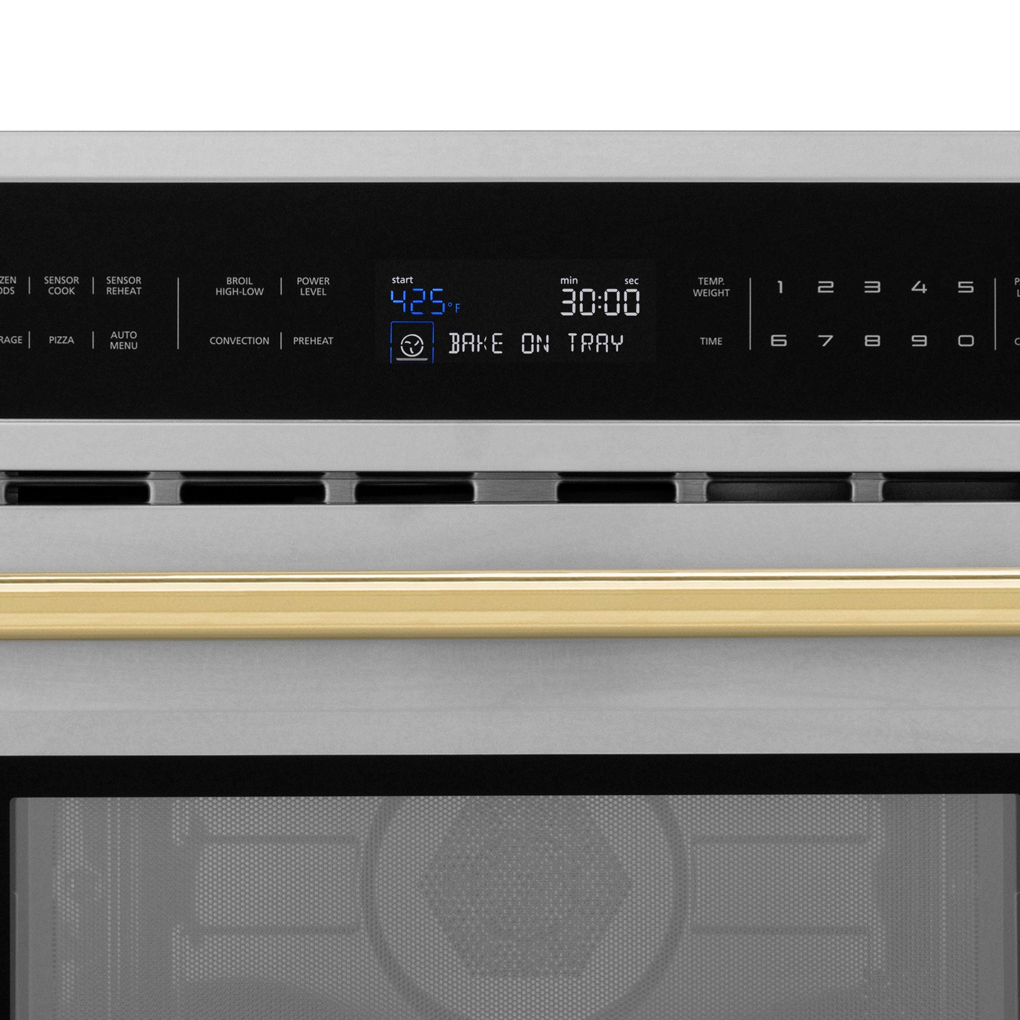 ZLINE Autograph Edition 30” 1.6 cu ft. Built-in Convection Microwave Oven in Stainless Steel and Polished Gold  Accents (MWOZ-30-G)