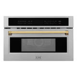 ZLINE Autograph Edition 30” 1.6 cu ft. Built-in Convection Microwave Oven in Stainless Steel and Polished Gold  Accents (MWOZ-30-G)