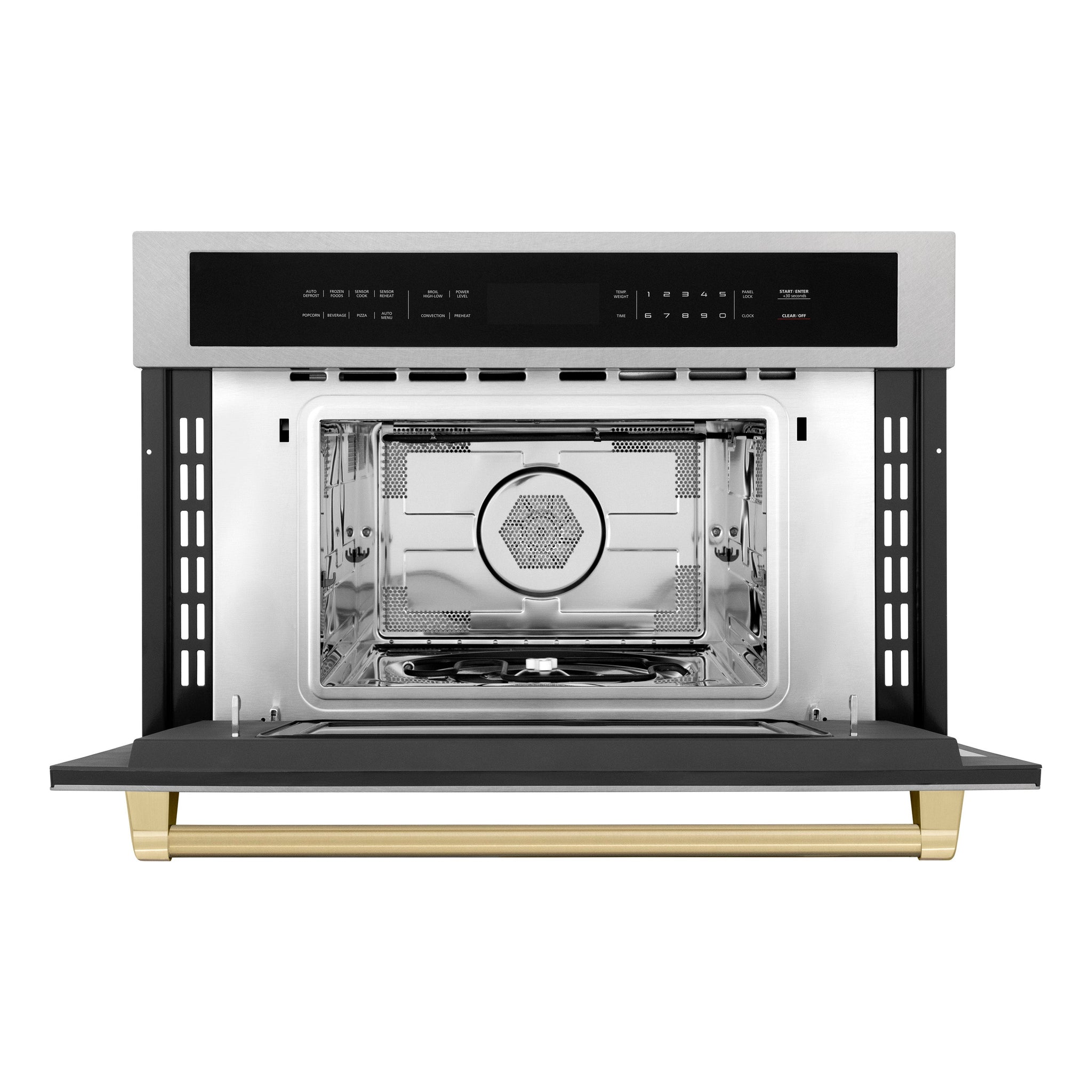 ZLINE Autograph Edition 30 in. 1.6 cu ft. Built-in Convection Microwave Oven in Satin Stainless Steel and Champagne Bronze Accents (MWOZ-30-SS-CB)