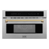 ZLINE Autograph Edition 30 in. 1.6 cu ft. Built-in Convection Microwave Oven in Satin Stainless Steel and Champagne Bronze Accents (MWOZ-30-SS-CB)
