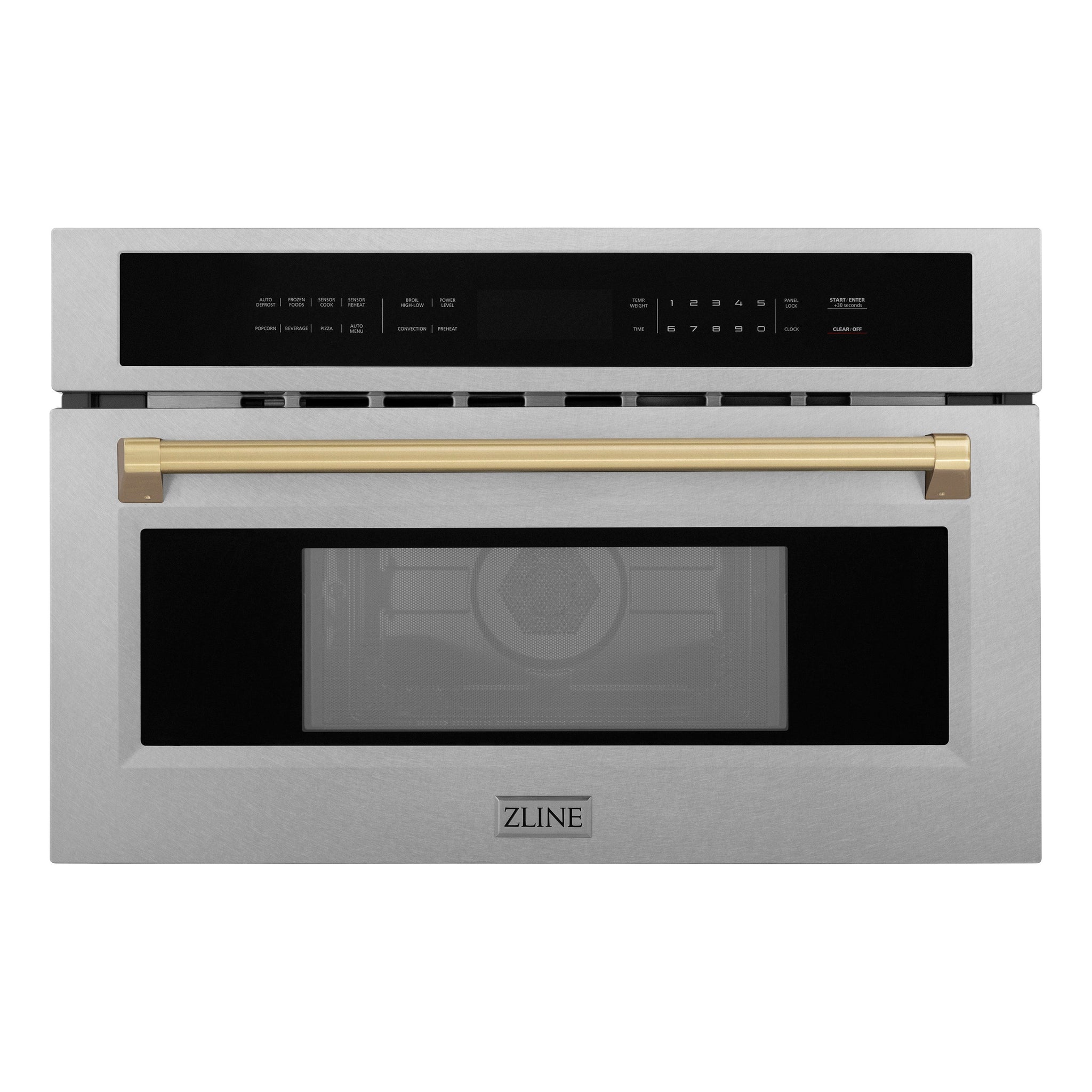 ZLINE Autograph Edition 30 in. 1.6 cu ft. Built-in Convection Microwave Oven in Satin Stainless Steel and Champagne Bronze Accents (MWOZ-30-SS-CB)