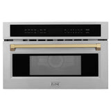 ZLINE Autograph Edition 30 in. 1.6 cu ft. Built-in Convection Microwave Oven in Satin Stainless Steel and Champagne Bronze Accents (MWOZ-30-SS-CB)