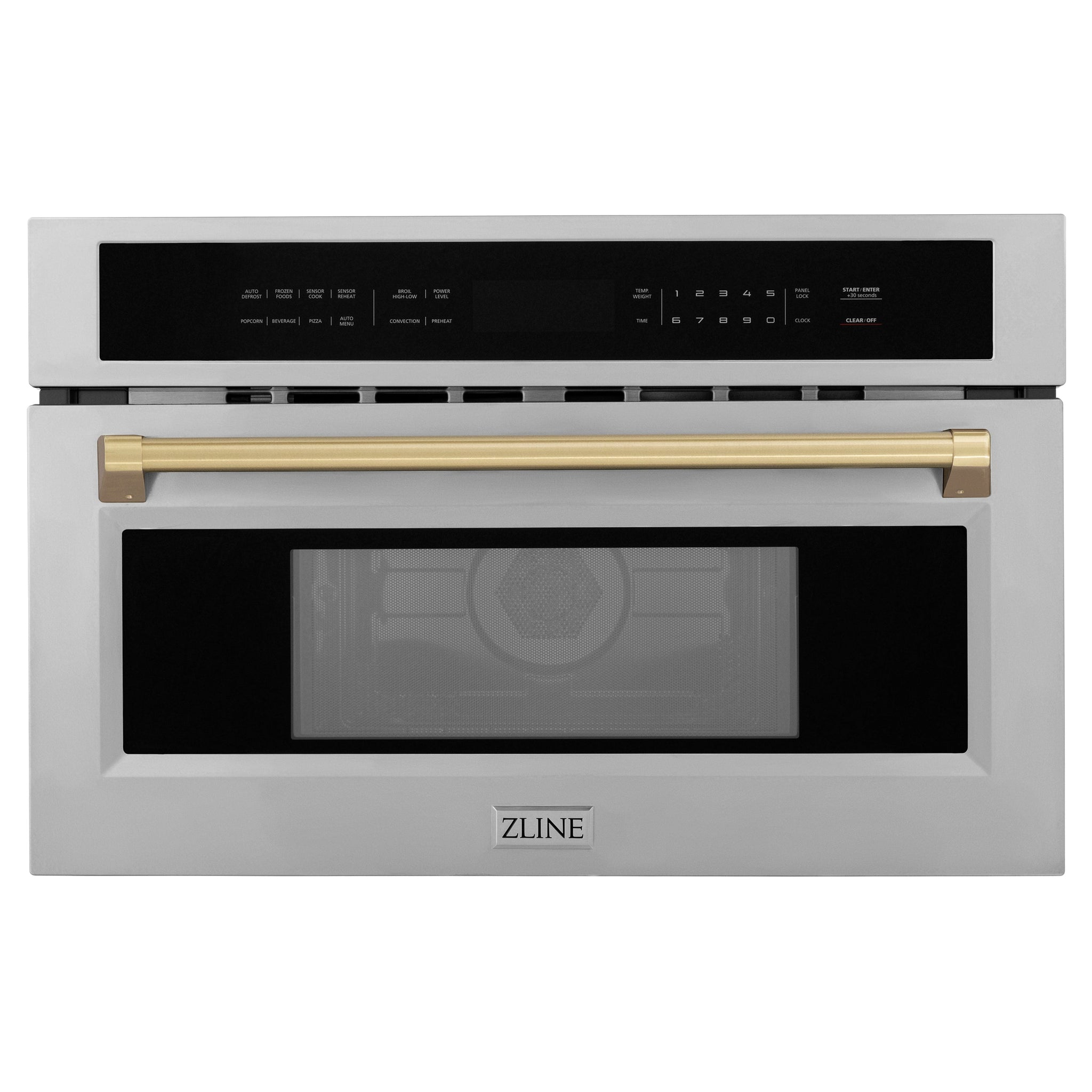ZLINE Autograph Edition 30 in. 1.6 cu ft. Built-in Convection Microwave Oven in Satin Stainless Steel and Champagne Bronze Accents (MWOZ-30-SS-CB)