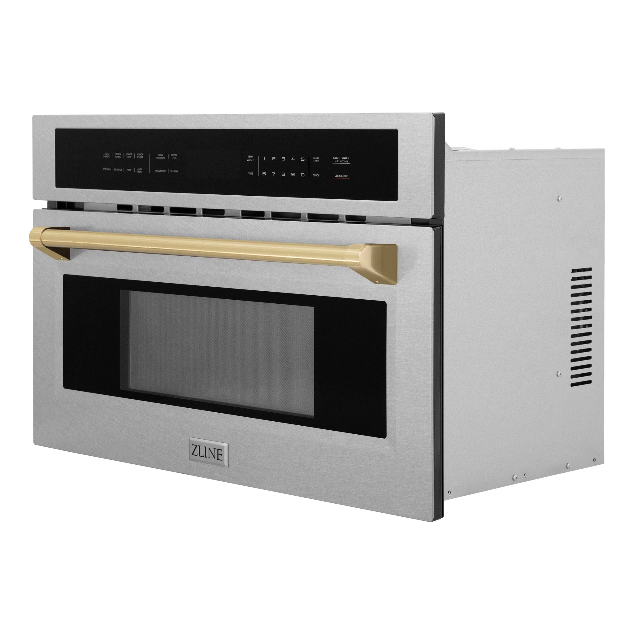 ZLINE Autograph Edition 30 in. 1.6 cu ft. Built-in Convection Microwave Oven in Satin Stainless Steel and Champagne Bronze Accents (MWOZ-30-SS-CB)