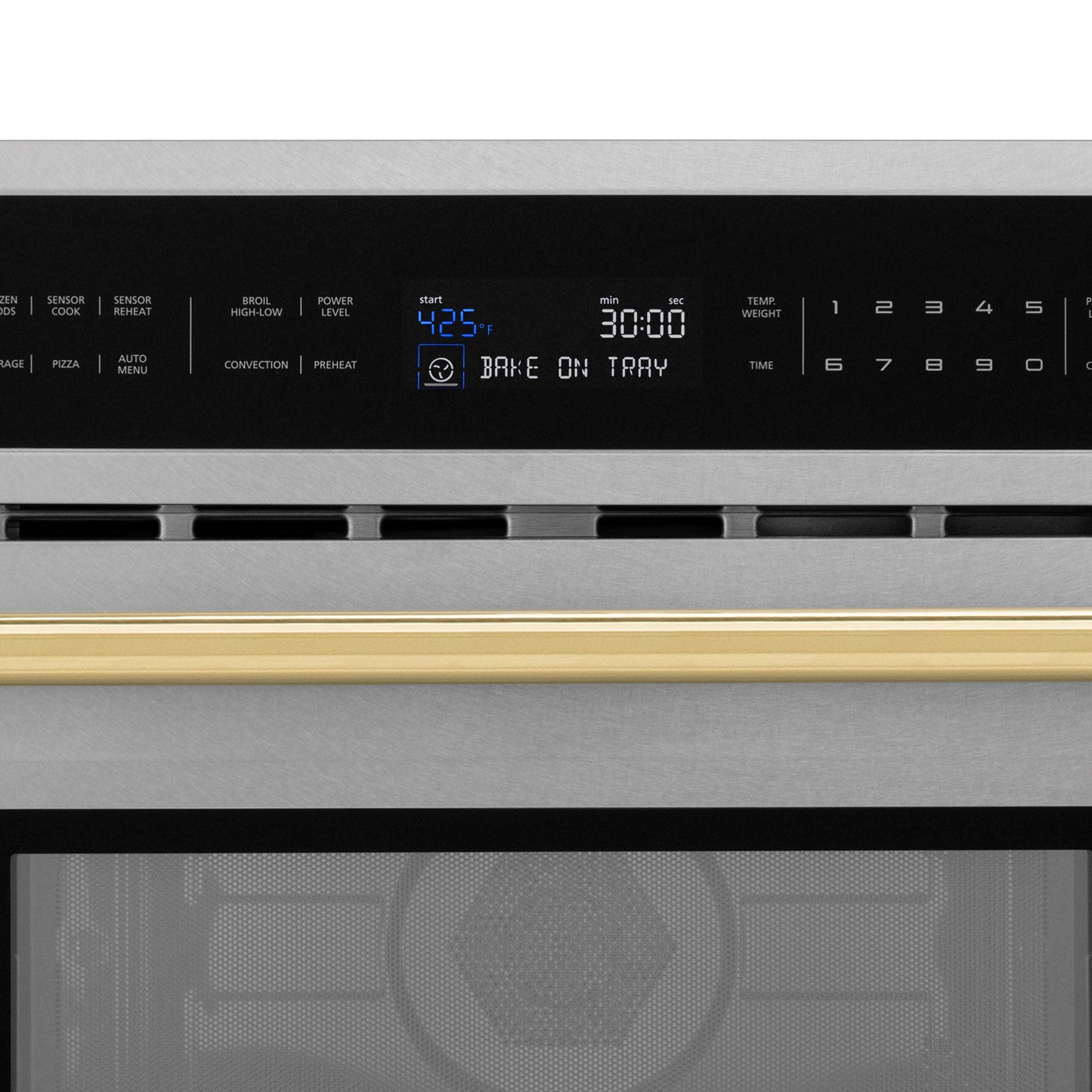 ZLINE Autograph Edition 30 in. 1.6 cu ft. Built-in Convection Microwave Oven in Satin Stainless Steel and Polished Gold Accents (MWOZ-30-SS-G)
